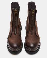MILTON Brown Leather Moto Women's Ankle Boot