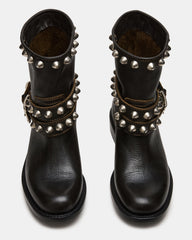 ORBIT Black Distressed Gold Detail Moto Women's Ankle Boot