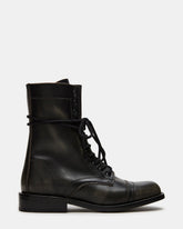 THERON Black Distressed Moto Combat Women's Ankle Boot
