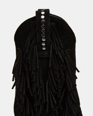 LANDMARK Black Suede Cuffed Fringe Western Women's Ankle Boot