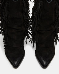 LANDMARK Black Suede Cuffed Fringe Western Women's Ankle Boot