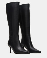 LINGO Black Leather Pointed-Toe Knee-High Women's Boot