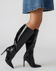 NITRO Black Eel Pointed-Toe Stiletto Heel Knee-High Women's Boots
