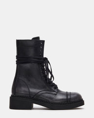 CRIMSON Black Distressed Moto Combat Women's Ankle Booties
