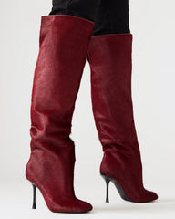 ALLURING Red Over-The-Knee Square-Toe Heeled Women's Boot