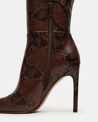 NITRO Brown Snake Pointed-Toe Stiletto Heel Knee-High Women's Boots