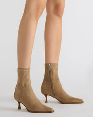 STASIA Taupe Pointed-Toe Kitten Heel Women's Ankle Boot