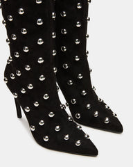 NITRO Black Studs Pointed-Toe Stiletto Heel Knee-High Women's Boots