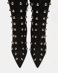 NITRO Black Studs Pointed-Toe Stiletto Heel Knee-High Women's Boots