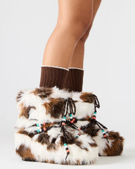 MIRO Brown Multi Faux Fur Chunky Lace-Up Women's Bootie