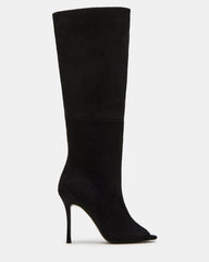 PEGGIE Black Suede Stiletto Heel Peep Toe Women's Boots