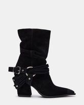 LAUPER Black Pointed-Toe Heeled Buckle Women's Ankle Boot