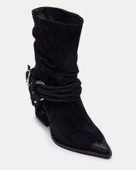 LAUPER Black Pointed-Toe Heeled Buckle Women's Ankle Boot