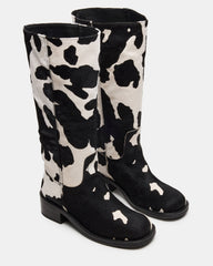 RIGGS Black Cow Print Wide Calf Square-Toe Women's Boot