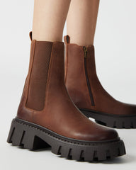 CHARGES Brown Distressed Platform Bootie | Women's Booties