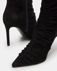 TEASE Black Suede Ruched Pointed Toe Ankle Boot | Women's Booties