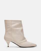 SHINER White Leather Pointed-Toe Kitten Heel Women's Ankle Boot