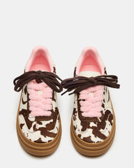 DODGE Brown Cow Print Low-Top Platform Women's Sneaker