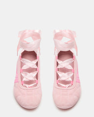 PROMISE Pink Suede Low-Top Lace-Up Ribbon Women's Sneaker