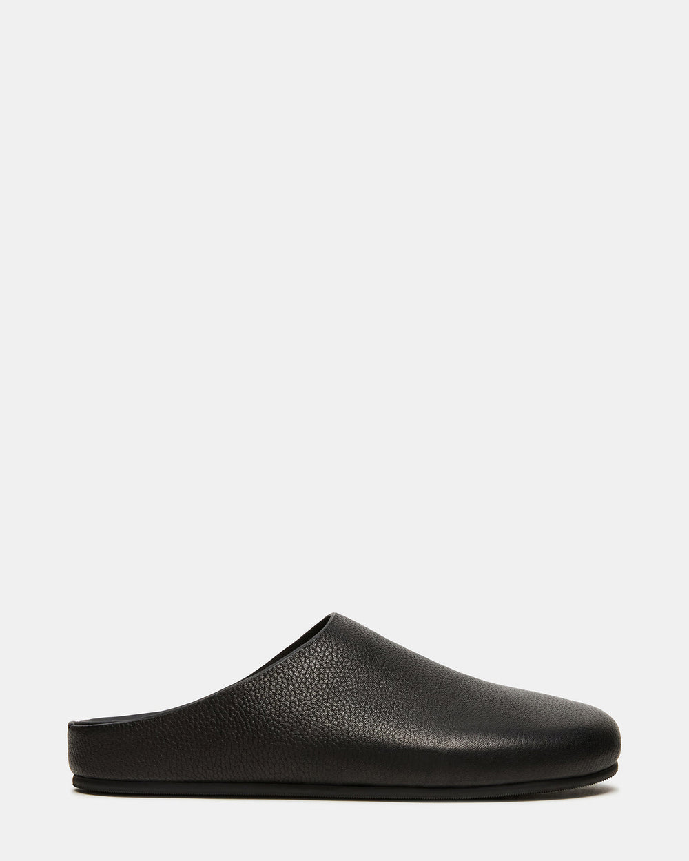 FERN Black Leather Mule Slip-On Round-Toe Women's Flat