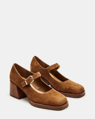 LISBON Chestnut Suede Square-Toe Mary Jane Women's Loafer