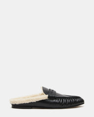 RAFE Faux Fur Black Leather Slip-On Mule Women's Flat