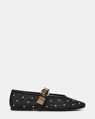 LUCIA Stud Black Multi Mesh Mary Jane Ballet Women's Flat