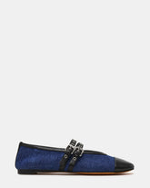 LYDIA Cap Black Denim Mary Jane Ballet Women's Flat