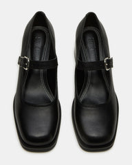 LISBON Black Leather Square-Toe Mary Jane Women's Loafer