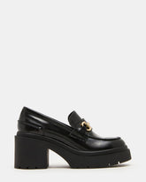 LAZRA Black Platform Lug Block Heel Women's Loafer