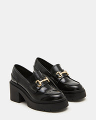 LAZRA Black Platform Lug Block Heel Women's Loafer