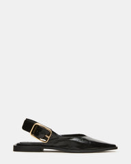 SHAY Black Leather Pointed-Toe Slingback Ballet Women's Flat