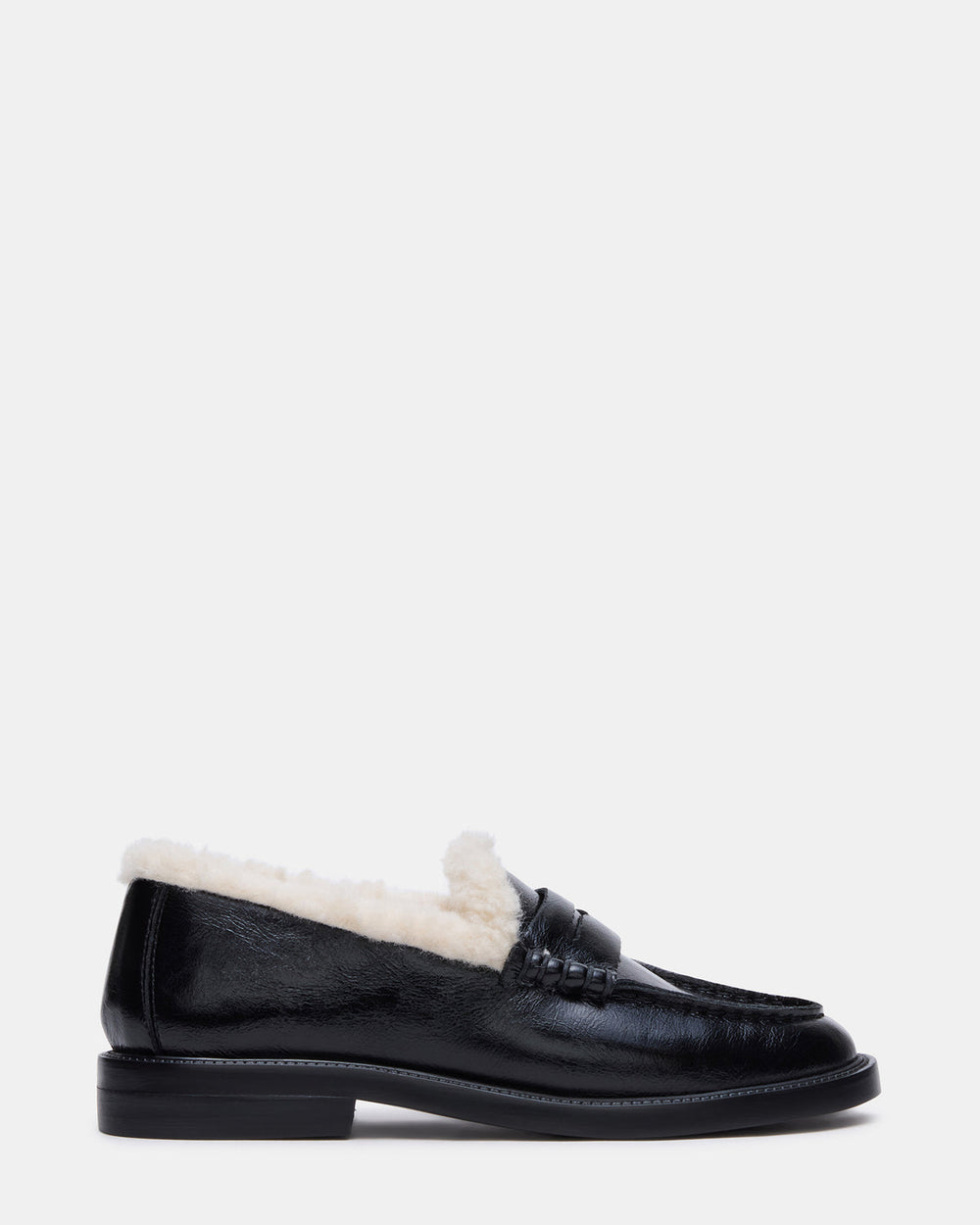 MADISON Faux Fur Black Leather Women's Penny Loafer