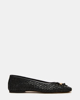 DIVY Black Leather Woven Bow Ballet Round-Toe Women's Flat
