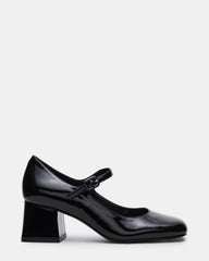 DARCEY Black Patent Square-Toe Mary Jane Block Heel Women's Loafer