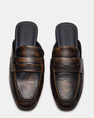 CALEB Brown Distressed Women's Slip-On Mule Flat