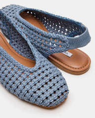 RUMI Blue Leather Woven Slingback Round-Toe Women's Flat