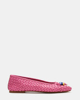 DIVY Pink Leather Woven Bow Ballet Round-Toe Women's Flat