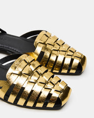 MEDLIN Gold Leather Square-Toe Fisherman Women's Flat