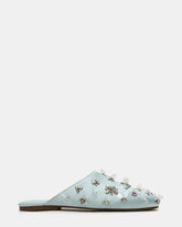 PEARSON Blue Satin Rhinstones Rounded-Toe Slip-On Women's Flat