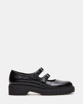 ALBA Black Leather Platform Lug Mary Jane Women's Loafer