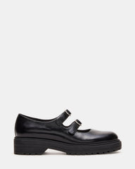 ALBA Black Leather Platform Lug Mary Jane Women's Loafer