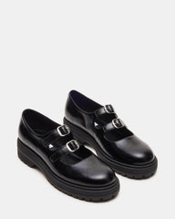 ALBA Black Leather Platform Lug Mary Jane Women's Loafer