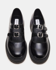 ALBA Black Leather Platform Lug Mary Jane Women's Loafer