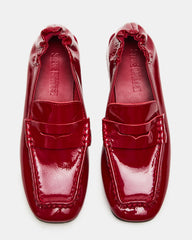 ESTEE Red Crinkle Patent Square-Toe Heeled Women's Loafer