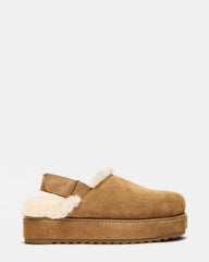 MELLOW Faux Fur Cognac Suede Women's Slingback Platform Clog