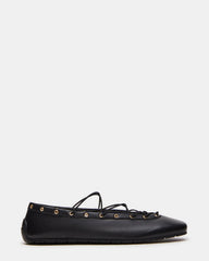 POINTE Black Leather Women's Ballet Square-Toe Flat