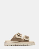 SNUGGLE Sand Suede Faux Fur Slide | Women's Flats
