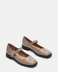 DELANCY Taupe Leather Women's Mary Jane Flats
