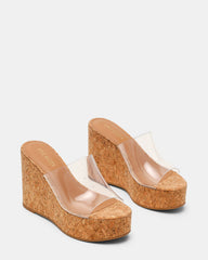 CASSI Cork Clear Platform Raffia Wedge Women's Sandal